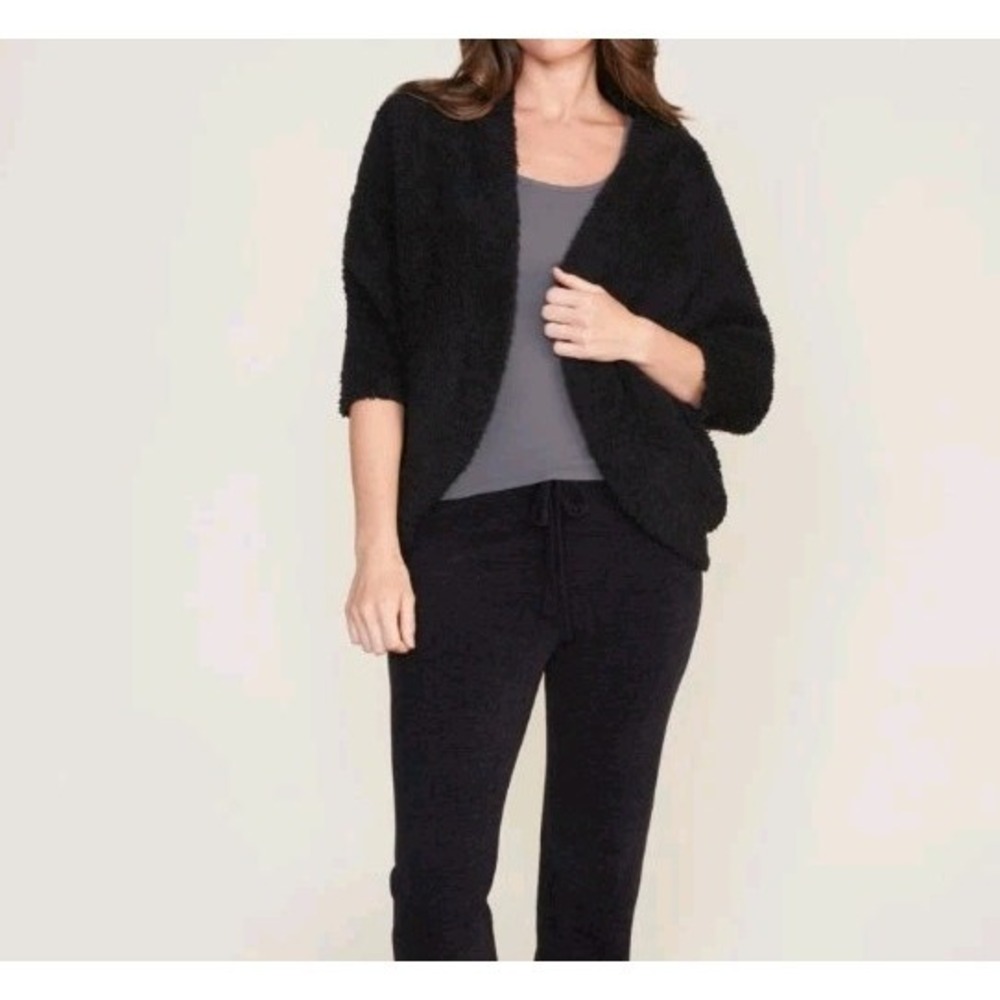 Barefoot Dreams‎ Cozychic Shrug Size L/XL Black Teddy Dolman Sleeve Cropped